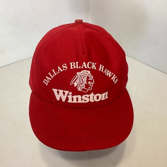Vintage Dallas Black Hawks Winston Hockey Hat Snapback Cap Red WORN PLEASE READ - Picture 1 of 9